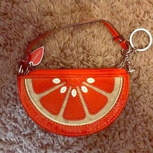 Coach orange Watermelon coin purse with keychain